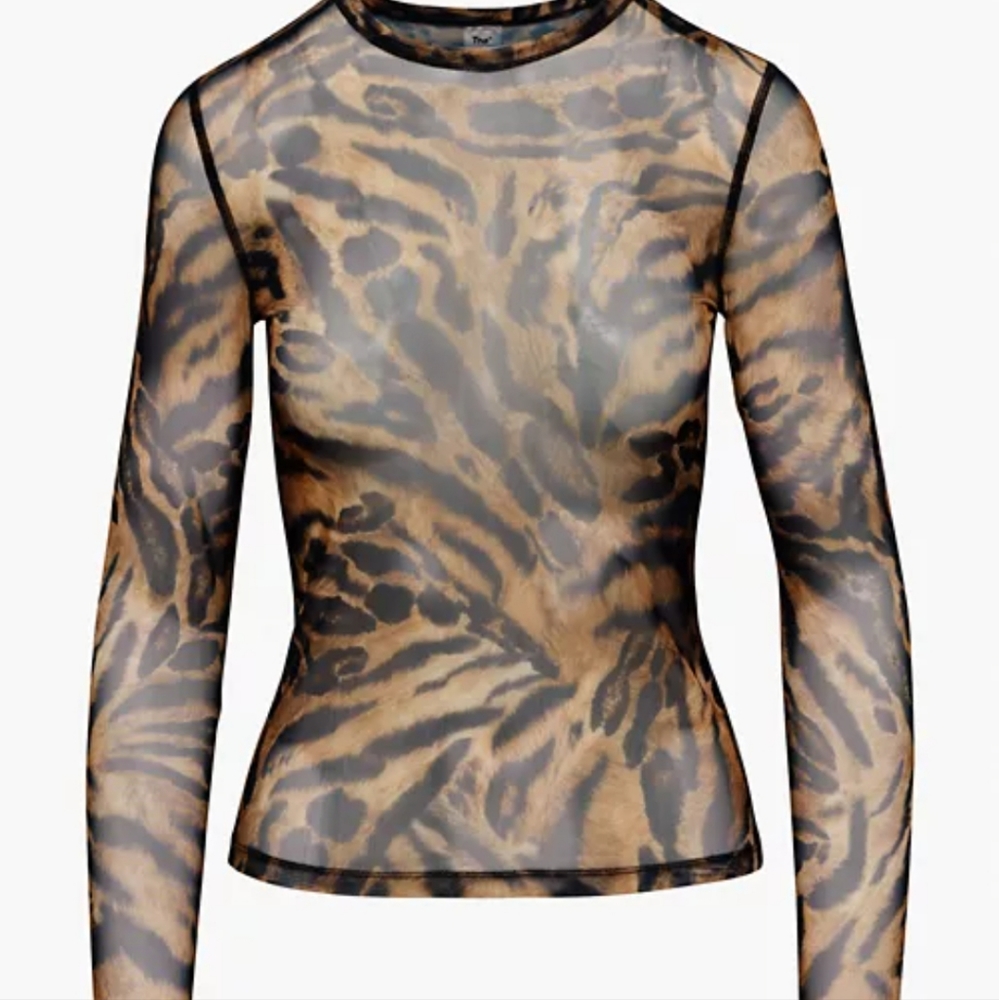 Aritzia Sheer Long Sleeve Tiger Print Top in Black and Tan